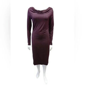 Loft EUC Midi LS Bodycon Plum Colored Dress Size Medium